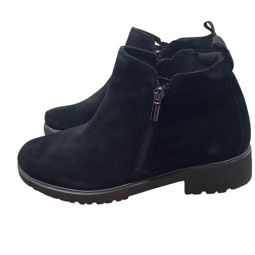 Munro American Black Suede Ankle Boots M603286 Dual Zip Lug Sole Womens 8W